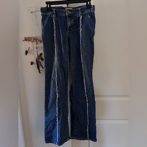 Y2K Baby Phat Dark Blue Flare Jeans with Frayed Trim